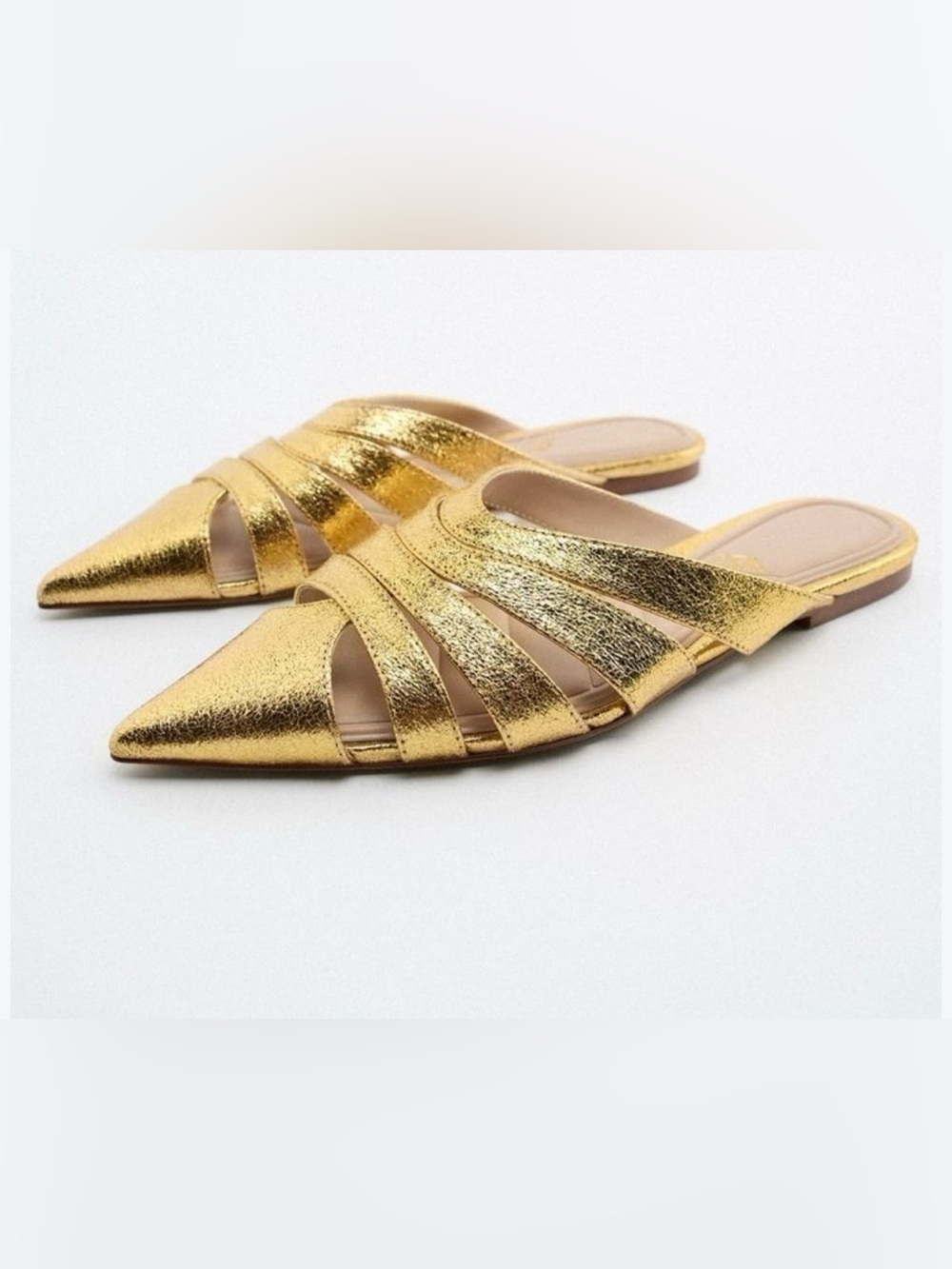 ZARA Luxury gold patent leather sandals/mules